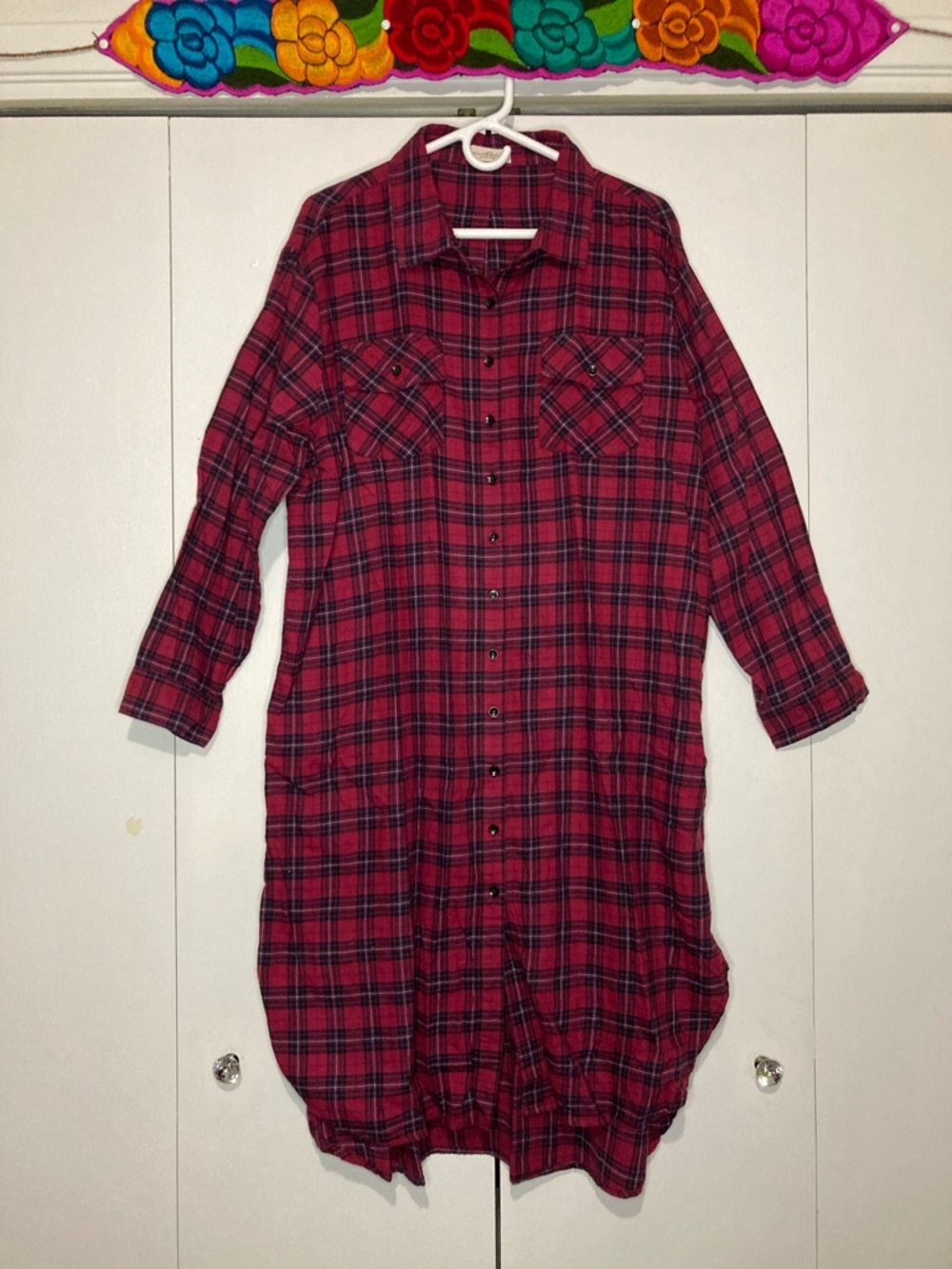 NATURAL LIFE XL Red Black Plaid Flannel Tartan Sleep Shirt Button-up Nightgown